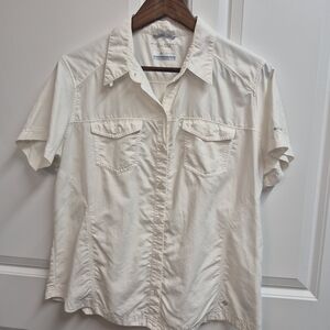 Columbia Womens White Short Sleeve Omni-shade Performance Fishing Shirt, Size XL